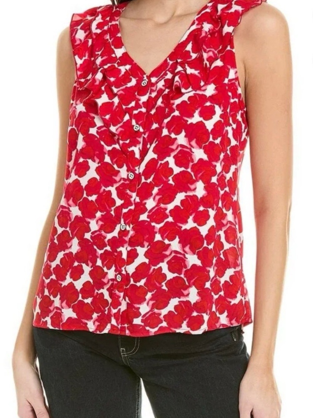 Women’s Rosy Red Floral Sleeveless Button-Front Top